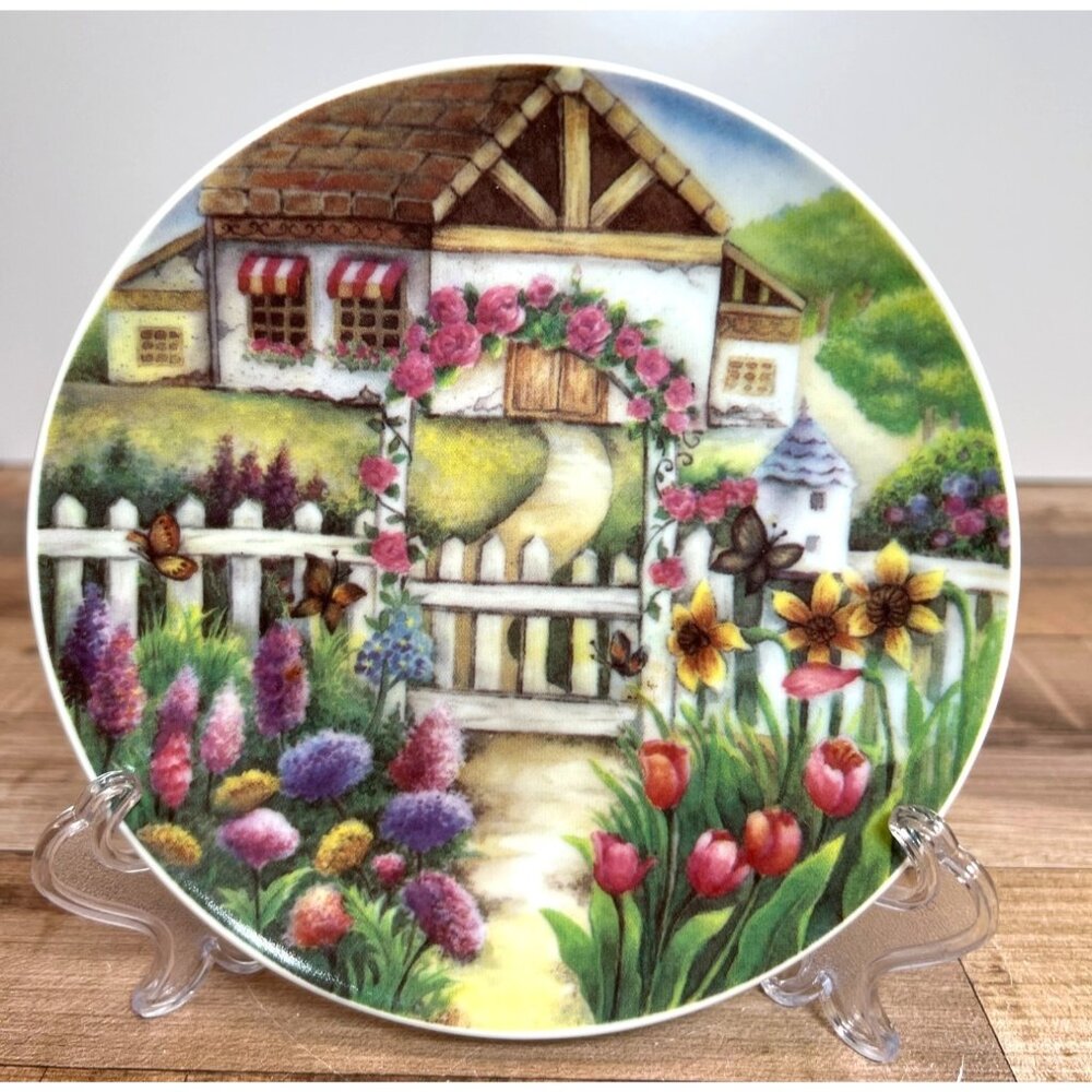 Decorative Garden Gate Cottage Scene Collectible Porcelain Plate